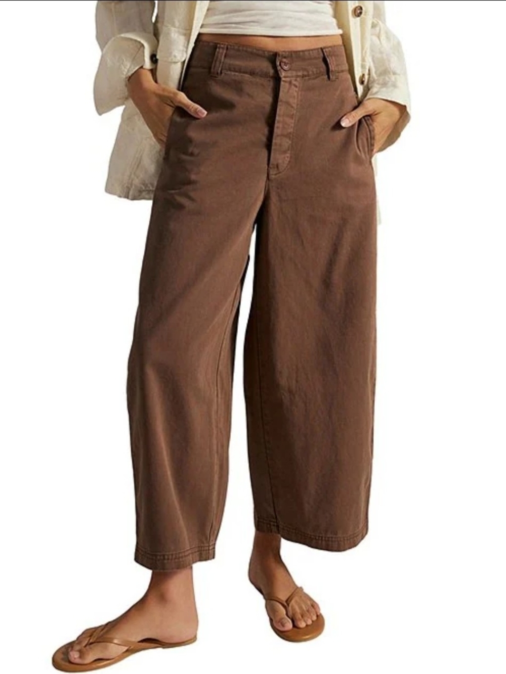NWT Free People We The Free Laydown Chino Trousers Wide Leg Pants Brown 10 - Picture 2 of 9